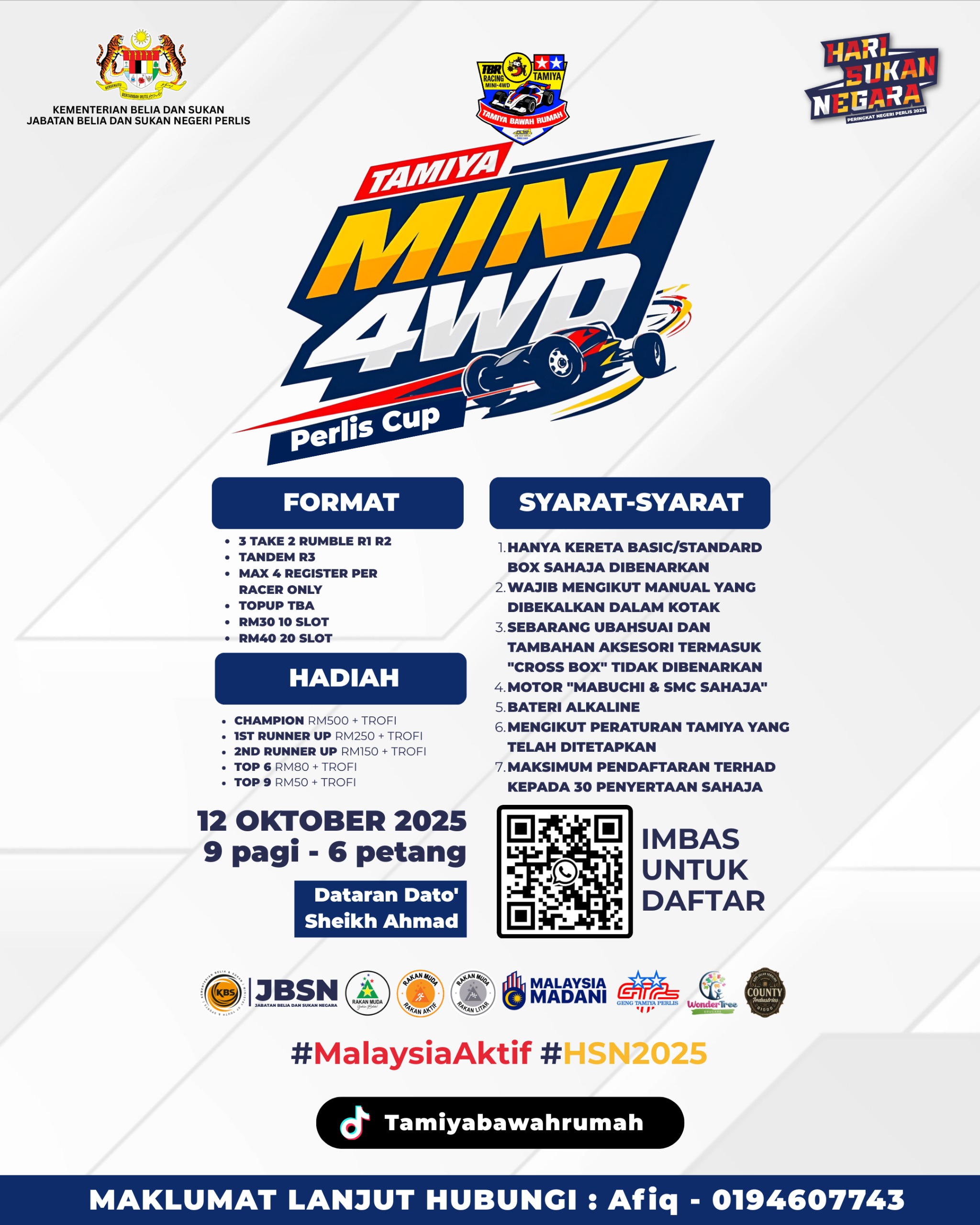 Tamiya Mini 4WD Perlis Cup @ Hari Sukan Negara 2025 Poster